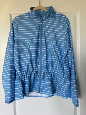 Striped Light Blue Zip-Up Jacket - Lauren Ralph Lauren Active
